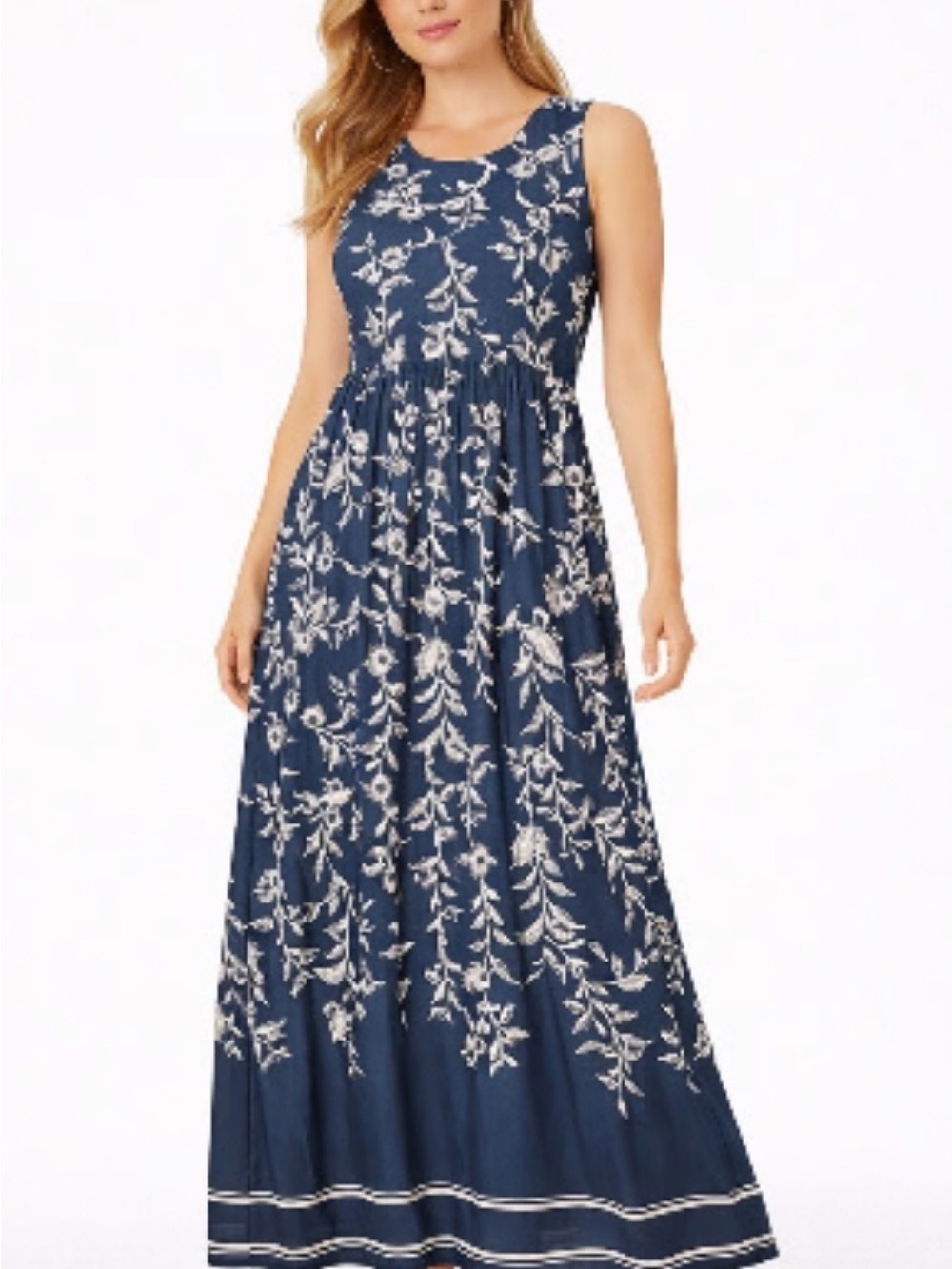 Soma Navy Maxi Dress with White Floral Embroidery
